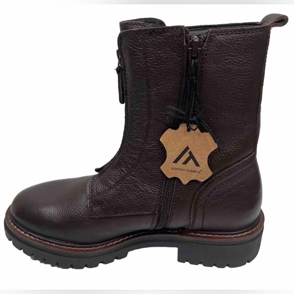 NWT ALBERTO TORRESI GENUINE LEATHER Mid-Calf Front Side‎ Zip Brown Boots 40 US 9